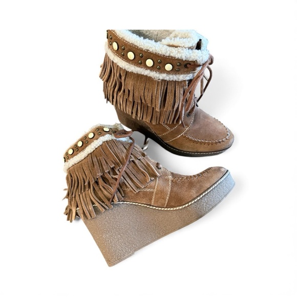 Sam Edelman  Kemper Fringe Tie up Ankle Boot Wedge|Sam Edelman Ankle Boots - Picture 5 of 10